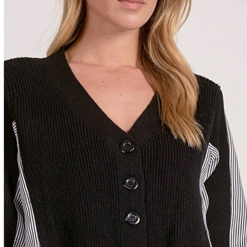 Elan Noelle Cardigan Shirt Medium Black White Layered Look New with Tags $108 - Picture 5 of 11